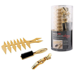 BaBylissPRO Barberology Gold Trio Set 15pc Comb/Brush/Clips.