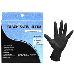 Robert de Soto Black Satin Ultra Reusable Gloves Medium 4 Pack