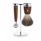 Muhle Rytmo Steamed Ash 3 Piece Shaving Set with Pure Badger Brush and Safety Razor