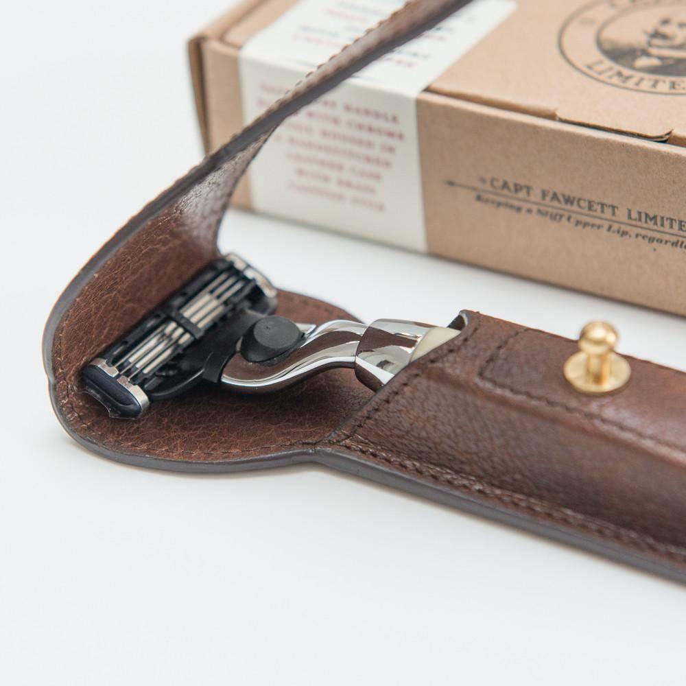 Captain Fawcett Handcrafted Mach 3 Razor with Luxury Leather Case