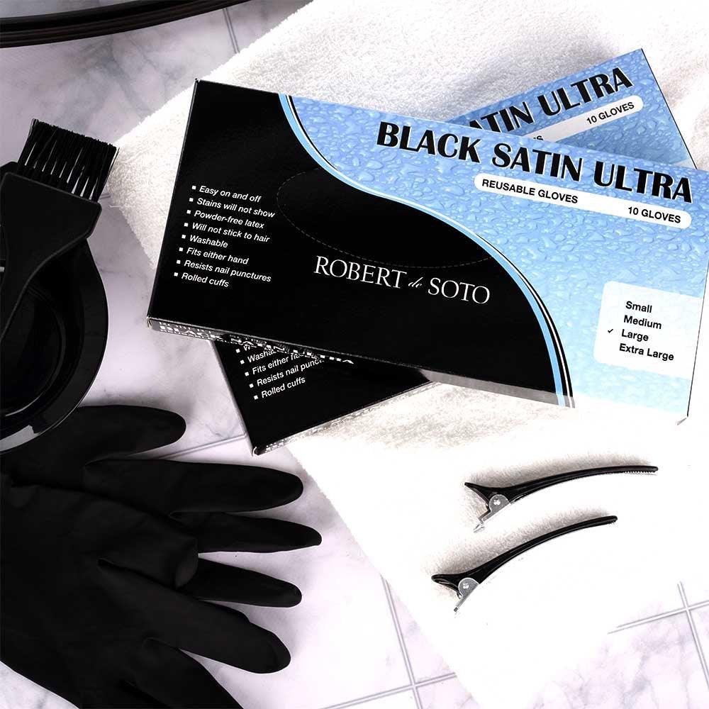 Robert de Soto Black Satin Reusable Gloves Small 10 Pack