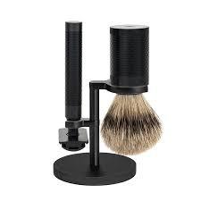 Muhle Rocca 3 piece Shaving Set Stainless Steel Matte Black DLC Coated