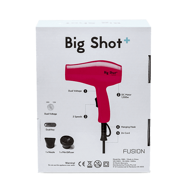 Fusion Big Shot Travel Hair Dryer In Hot Pink