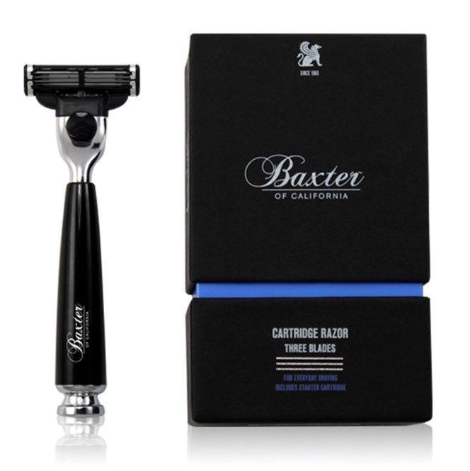 Baxter of California Three Blade Cartridge Razor Black Handle Mach 3 Blade