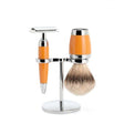 Muhle Stylo Butterscotch Resin 3 Piece Shaving Set with Badger Brush and Safety Razor