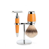 Muhle Stylo Butterscotch Resin 3 Piece Shaving Set with Badger Brush and Safety Razor