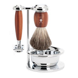 Muhle Vivo Plum Wood 4 Piece Shaving Set Pure Badger Brush Safety Razor Bowl