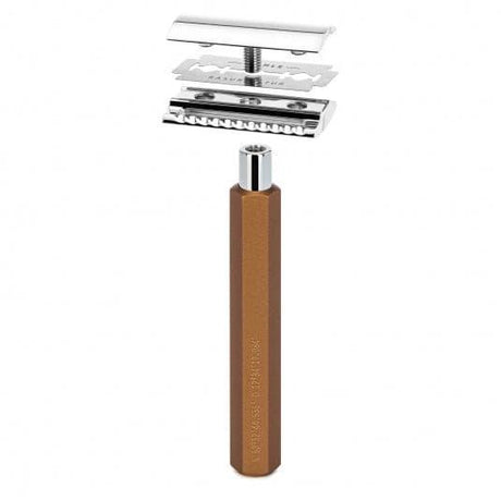 Muhle Hexagon Chrome Bronze Plated 3 Piece Shaving Set with Synthetic Silvertip Brush and Safety Razor