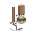 Muhle Hexagon Chrome Bronze Plated 3 Piece Shaving Set with Synthetic Silvertip Brush and Safety Razor